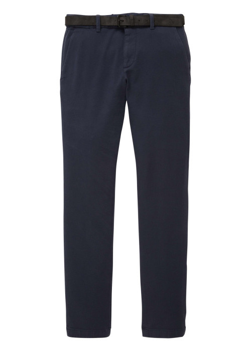 Pantalon en coton marine avec une ceinture à la taille et une coupe slim