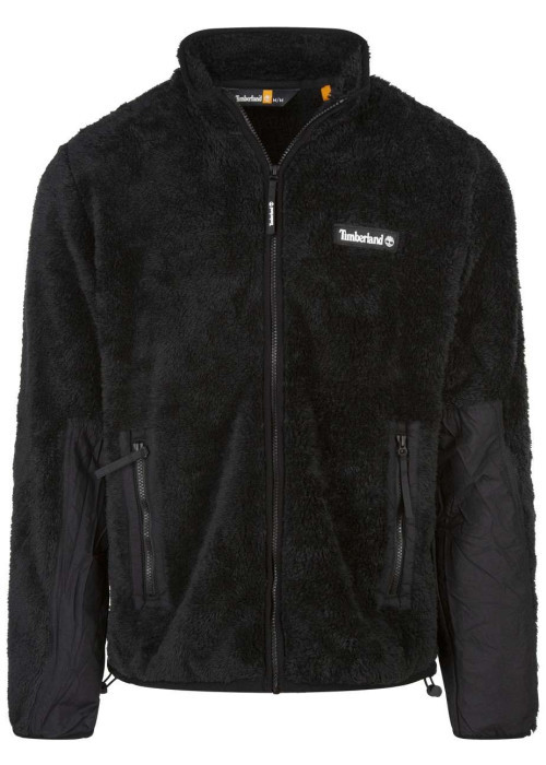 Sweat zippé noir uni en fausse fourrure avec une coupe droite et un col montant