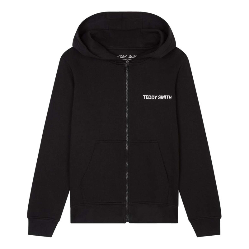Teddy Smith - Sweat Zippé à Capuche En Coton Noir Uni Avec Poches Latérales - Noir