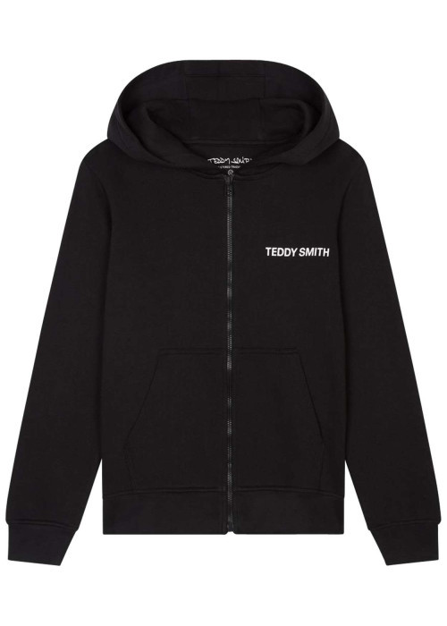 Sweat zippé à capuche en coton noir uni avec poches latérales