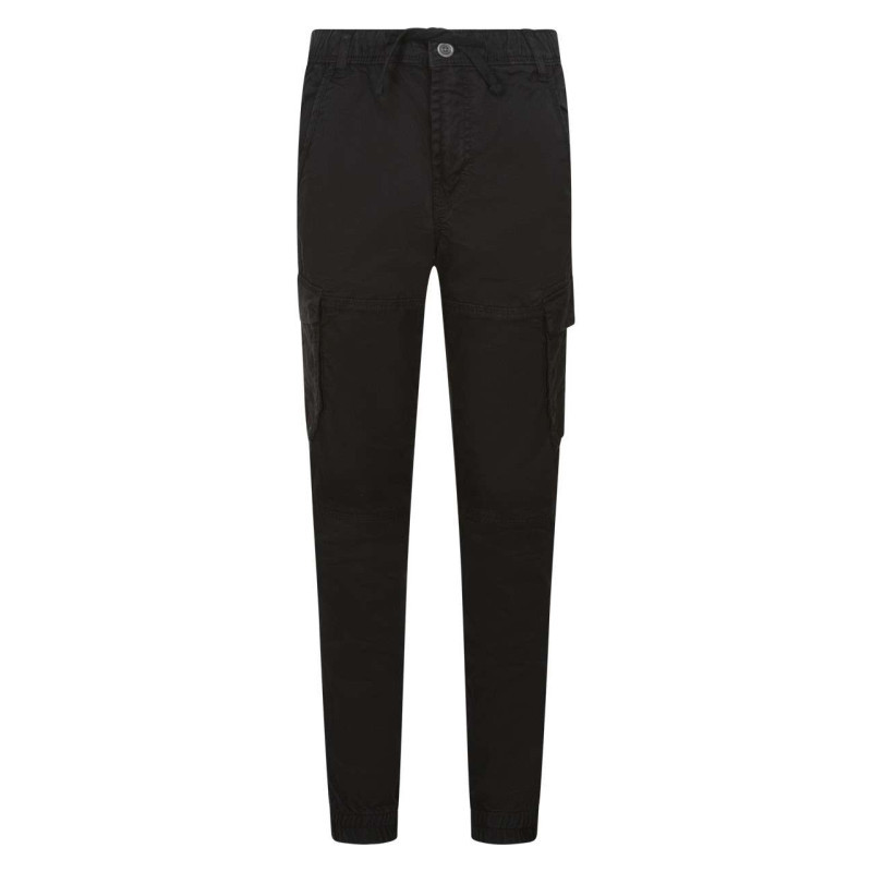 Teddy Smith - Pantalon Cargo En Coton Noir Uni Coupe Slim Et Lien De Serrage à La Taille - Noir Teddy Smith - Pantalon Cargo En Coton Noir Uni Coupe Slim Et Lien De Serrage à La Taille - Noir