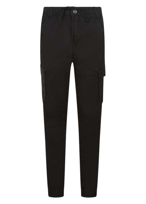Pantalon Cargo en coton noir uni coupe slim et lien de serrage à la taille