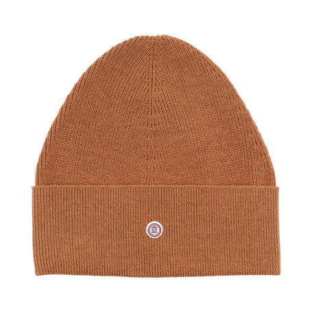 Bonnet en coton camel uni à revers avec logo de...