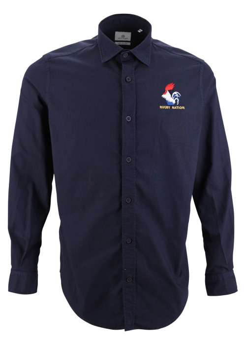 Chemise Serge Blanco Play coton avec manches longues et col français marine