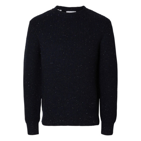 Pull marine uni avec une coupe droite et un col...