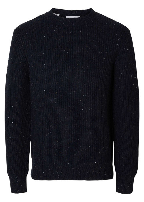 Pull marine uni avec une coupe droite et un col rond en bord côte