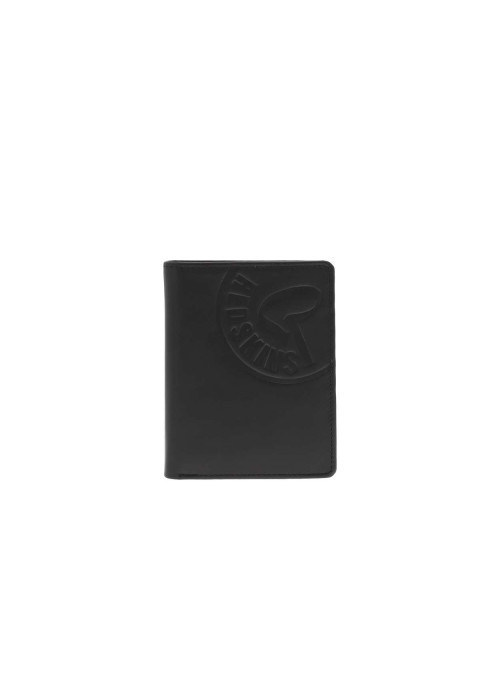 Portefeuille noir uni en cuir de vachette avec logo embossé
