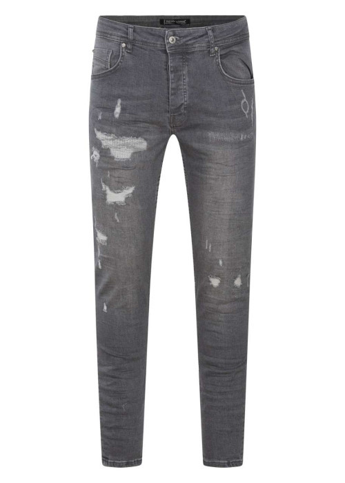 Jean gris en coton effet délavé avec une coupe slim et une taille intermédiaire