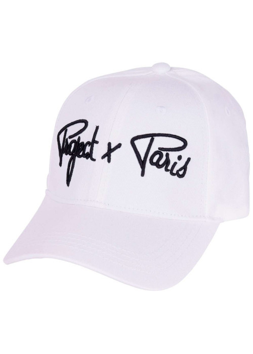 Casquette blanche unie en coton à visière courbée et logo brodé en noir