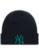 Thumbnail Bonnet noir uni côtelé avec NY en bleu brodé sur le revers