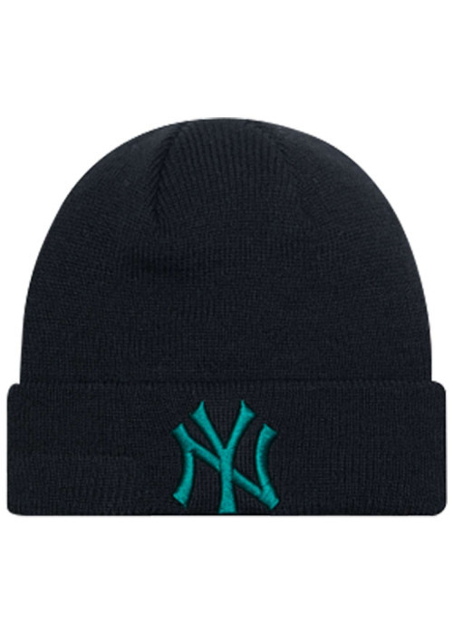 Bonnet noir uni côtelé avec NY en bleu brodé sur le revers