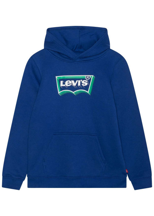 Sweat à capuche bleu uni avec logo de la marque floqué en vert et blanc