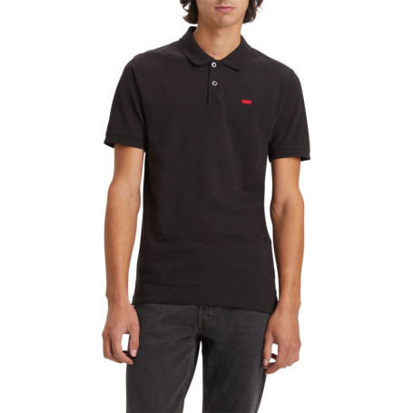 Polo manches courtes, en coton noir uni, à col...