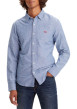 Thumbnail Chemise manches longues en coton bleu chiné à coupe droite et col français