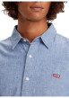 Thumbnail Chemise manches longues en coton bleu chiné à coupe droite et col français - Image 3