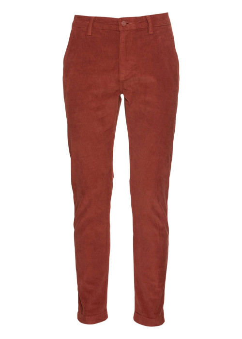 Pantalon Chino en coton rouge uni aspect velours avec deux poches latérales