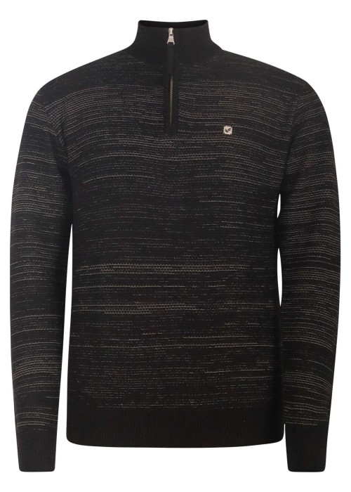 Pull en coton noir chiné avec une coupe droite et un col camionneur