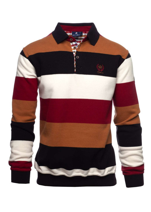 Polo bordeaux à rayures avec une coupe droite et des manches longues