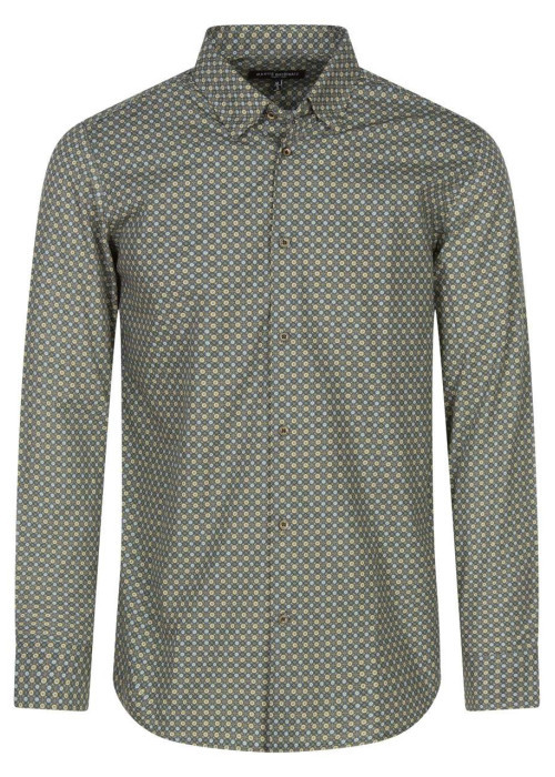 Chemise en coton kaki imprimé à coupe droite et col à revers courts