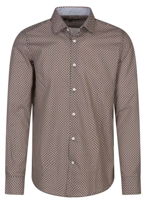 Chemise en coton rouge avec des imprimés géométriques et un col classique