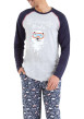 Thumbnail Pyjama long gris imprimé en coton avec une coupe droite et un col rond