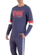 Thumbnail Pyjama long marine en coton avec une coupe droite et un col rond