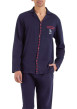 Thumbnail Pyjama long bleu marine uni en coton avec un col à revers et fermeture boutonnée