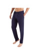 Thumbnail Pyjama long bleu marine uni en coton avec un col à revers et fermeture boutonnée - Image 3