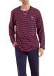 Thumbnail Pyjama long en coton rouge rayé avec une coupe droite et un col rond