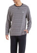 Thumbnail Pyjama long en coton gris rayé avec une coupe fermée et un col rond