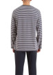 Thumbnail Pyjama long en coton gris rayé avec une coupe fermée et un col rond - Image 2