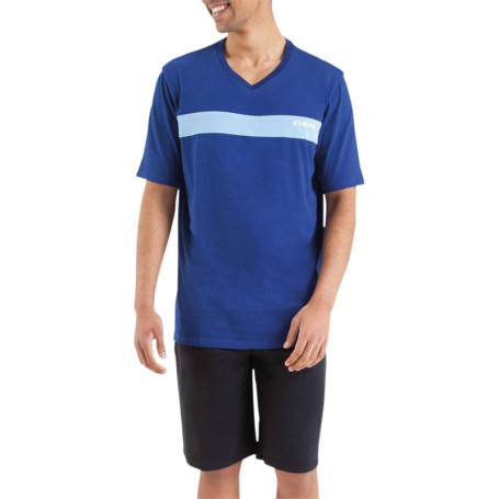 Pyjama court en coton bleu imprimé avec une...