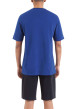 Thumbnail Pyjama court en coton bleu imprimé avec une coupe fermée et un col V - Image 2