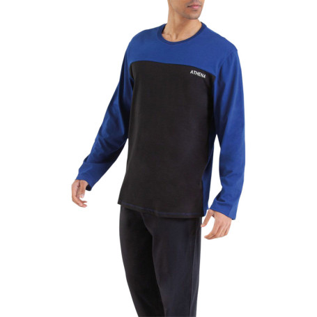 Pyjama Long en coton bleu bicolore avec une...