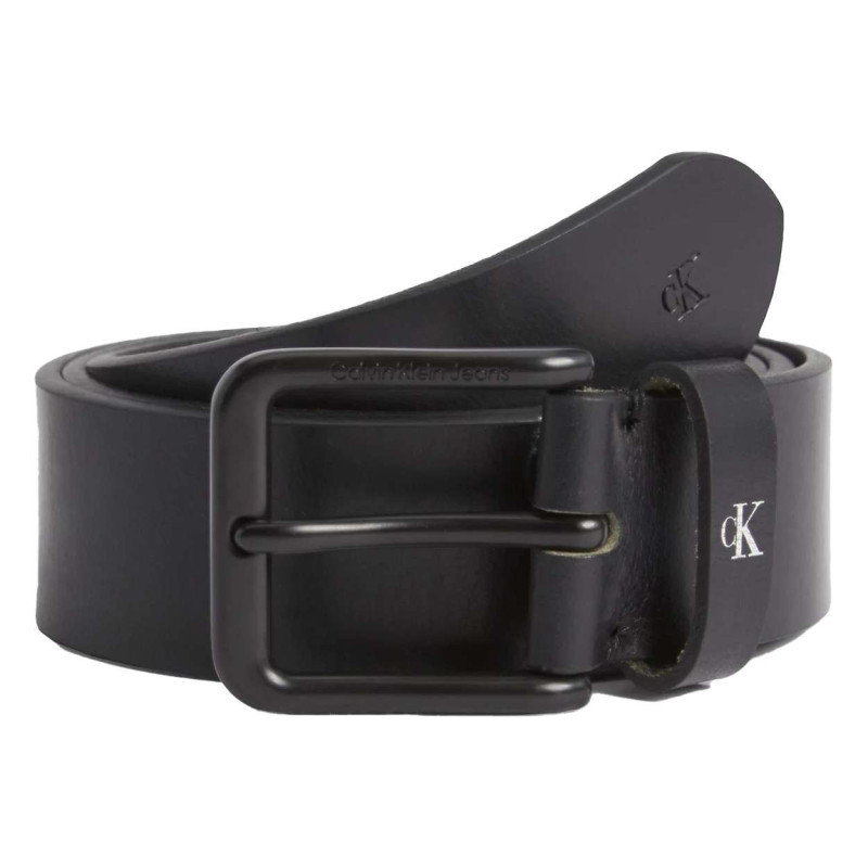 Calvin Klein Jeans - Ceinture Noire Unie En Similicuir Lisse Avec Logo Embossé Sur La Bouce - Noire
