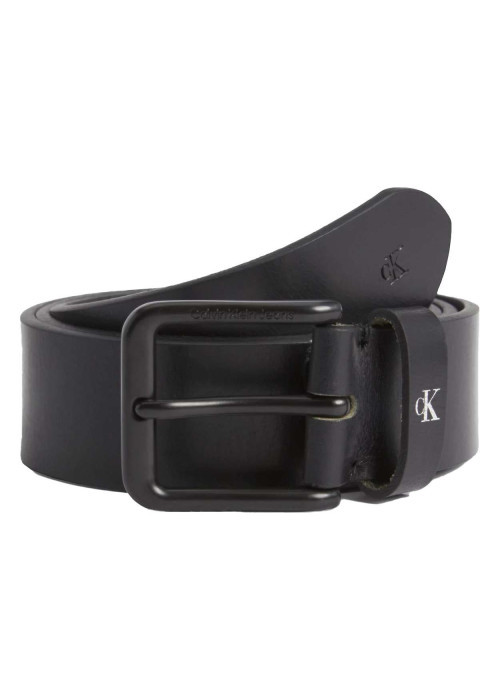 Ceinture noire unie en similicuir lisse avec logo embossé sur la bouce