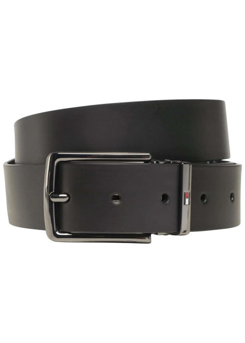 Ceinture en cuir noire unie avec 2 boucles logotypées changeables