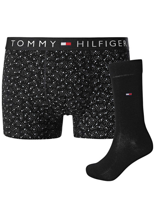 Coffret boxer classique et chaussettes en coton en transition noir imprimé pois