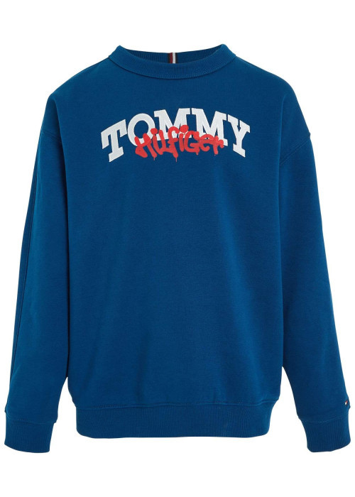 Sweat en coton en transition mélangé pétrole avec coupe droite et col rond