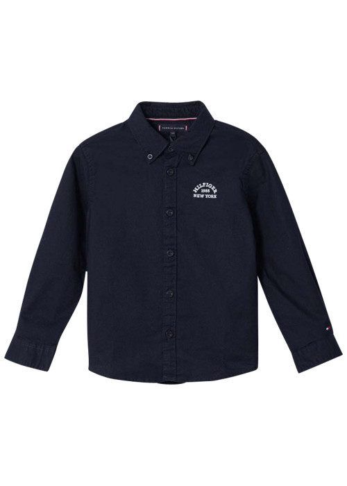 Chemise en coton en transition marine unie avec nom de la marque brodé en blanc