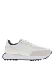 Thumbnail Baskets running blanches et beiges en cuir et toile cirée à lacets plats blancs