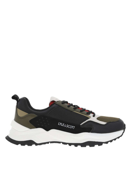 Baskets en partie en cuir nubuck olive à semelle semi-compensée et lacets ronds
