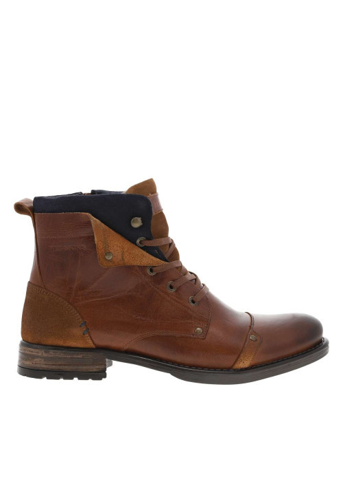Bottines en cuir cognac à semelle antidérapante et à lacets plats