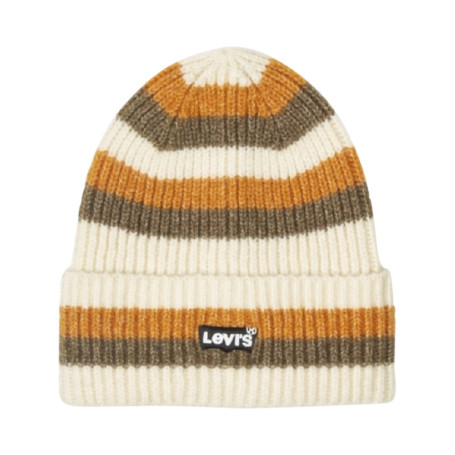 Bonnet multicolore rayé avec nom de la marque...