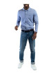 Thumbnail Chemise en coton ciel chinée avec une coupe droite et un col américain - Image 5