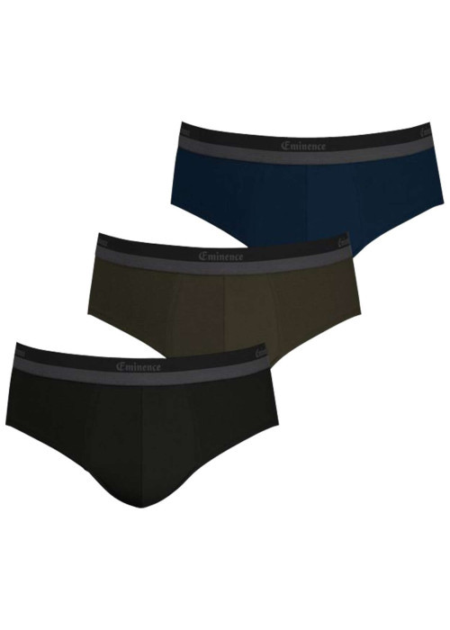 Lot de 3 slips multicolores noir, bleu et kaki en coton avec une coupe fermée