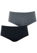 Thumbnail Lot de 2 slips en coton peigné marine et gris rayé et à pois coupe fermée