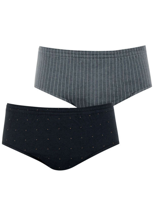 Lot de 2 slips en coton peigné marine et gris rayé et à pois coupe fermée