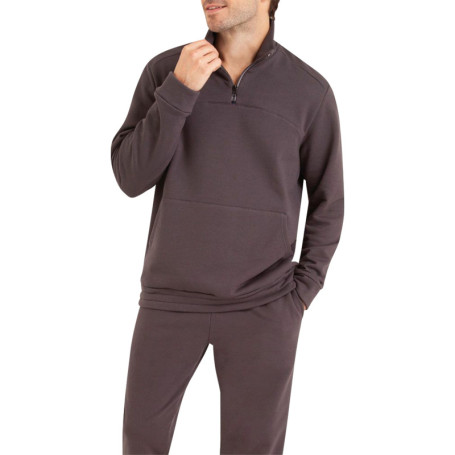 Pyjama long en coton mélangé anthracite uni...