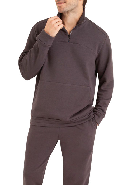 Pyjama long en coton mélangé anthracite uni...